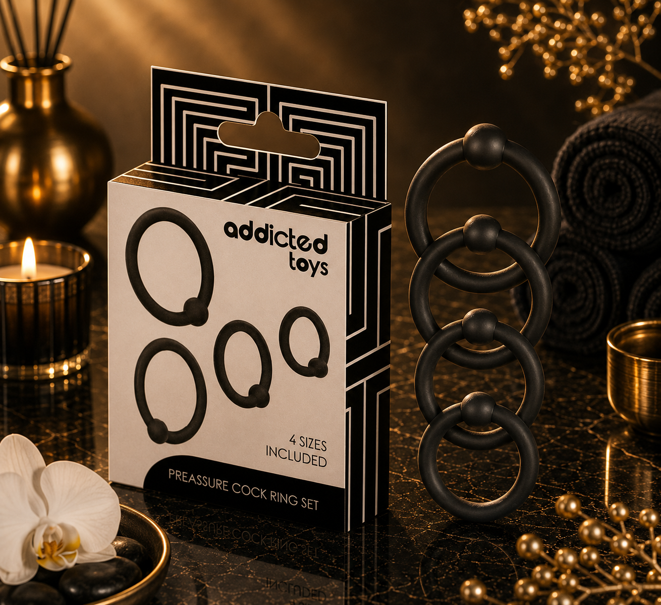 ✨Addicted Toys – Lot de 4 Anneaux en Silicone à Pression
