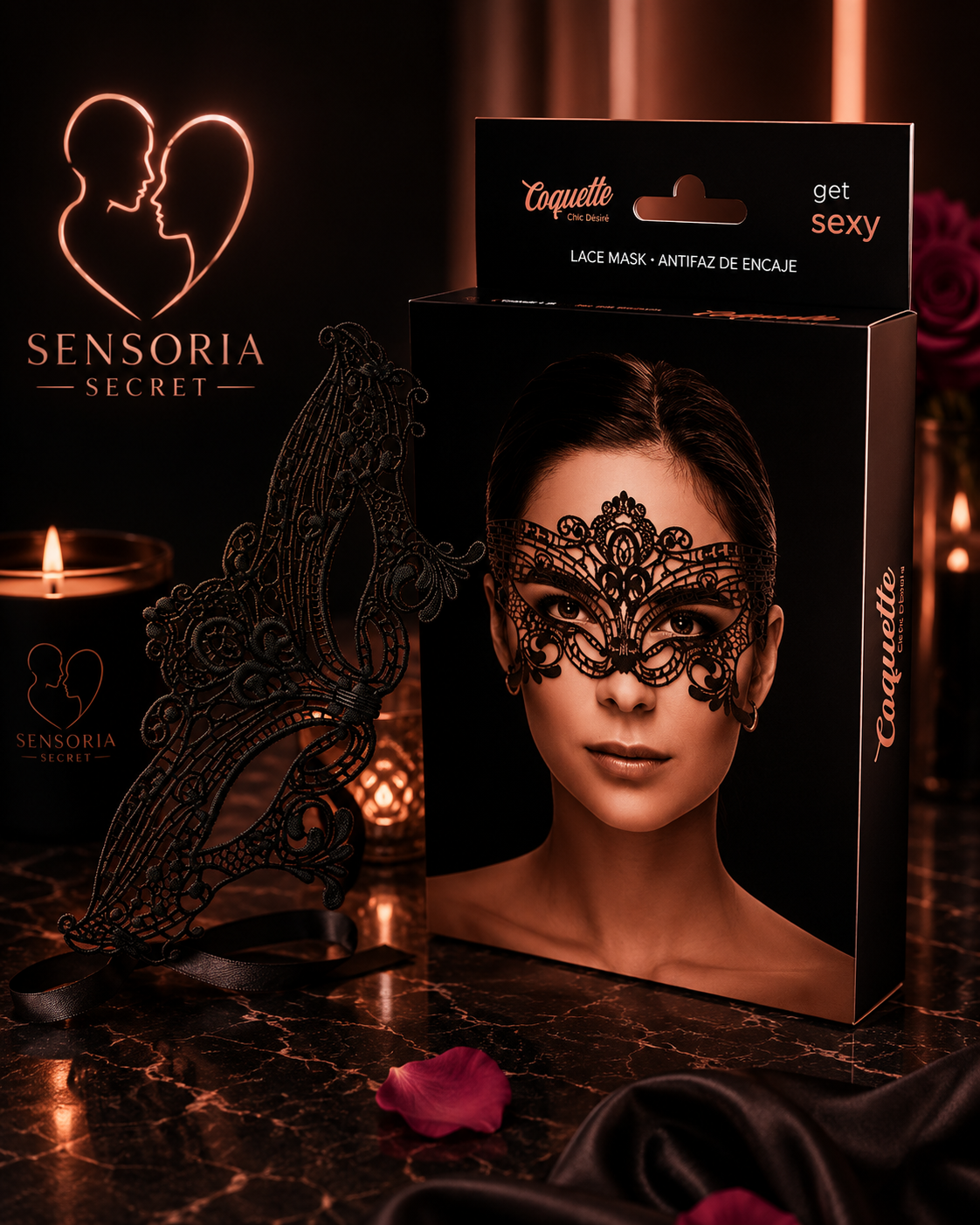 ✨Coquette Chic Desire – Masque Large en Dentelle Noire