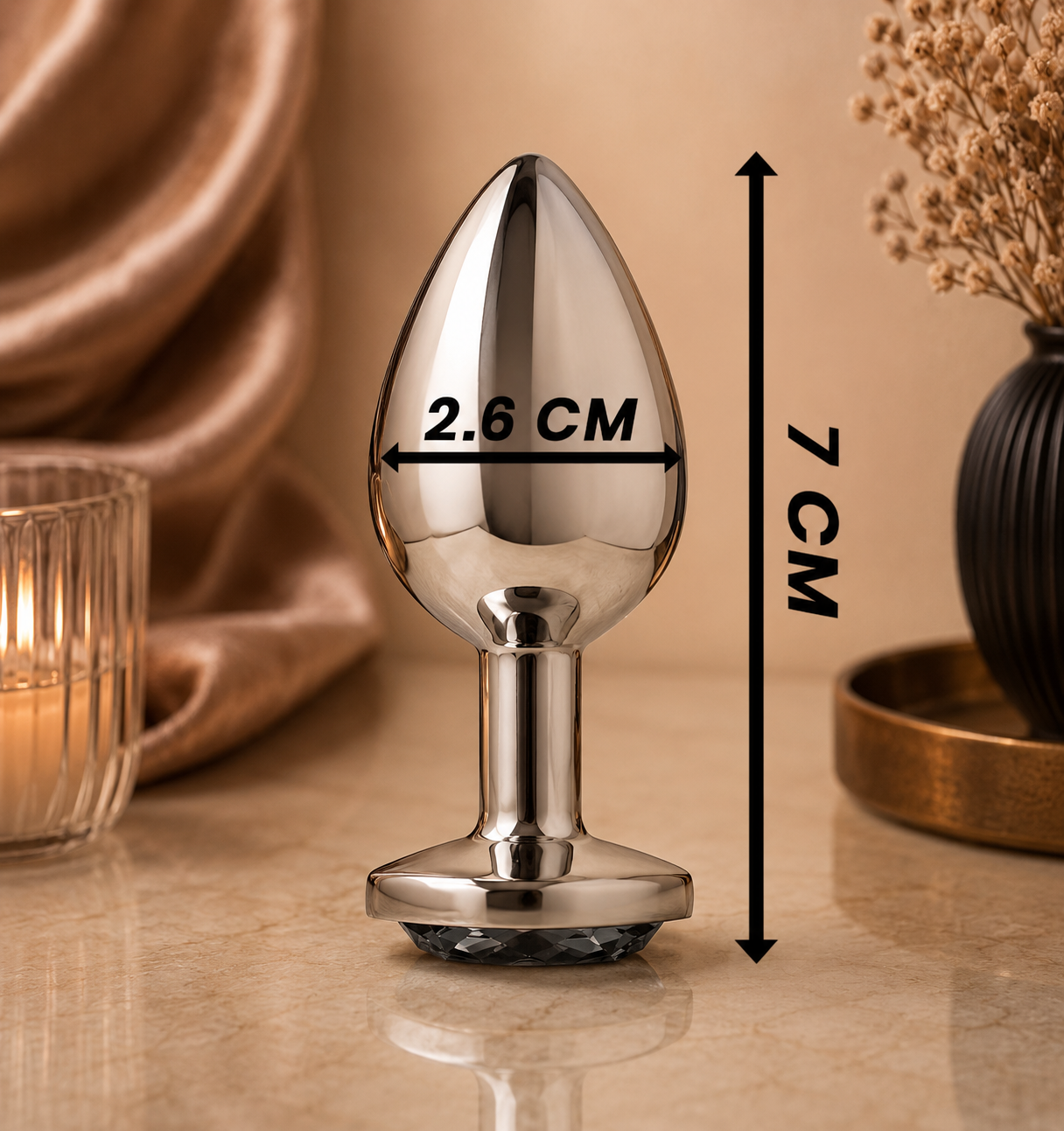 ✨Intense – Plug Anal en Métal Aluminium avec Cristal Noir – Taille S