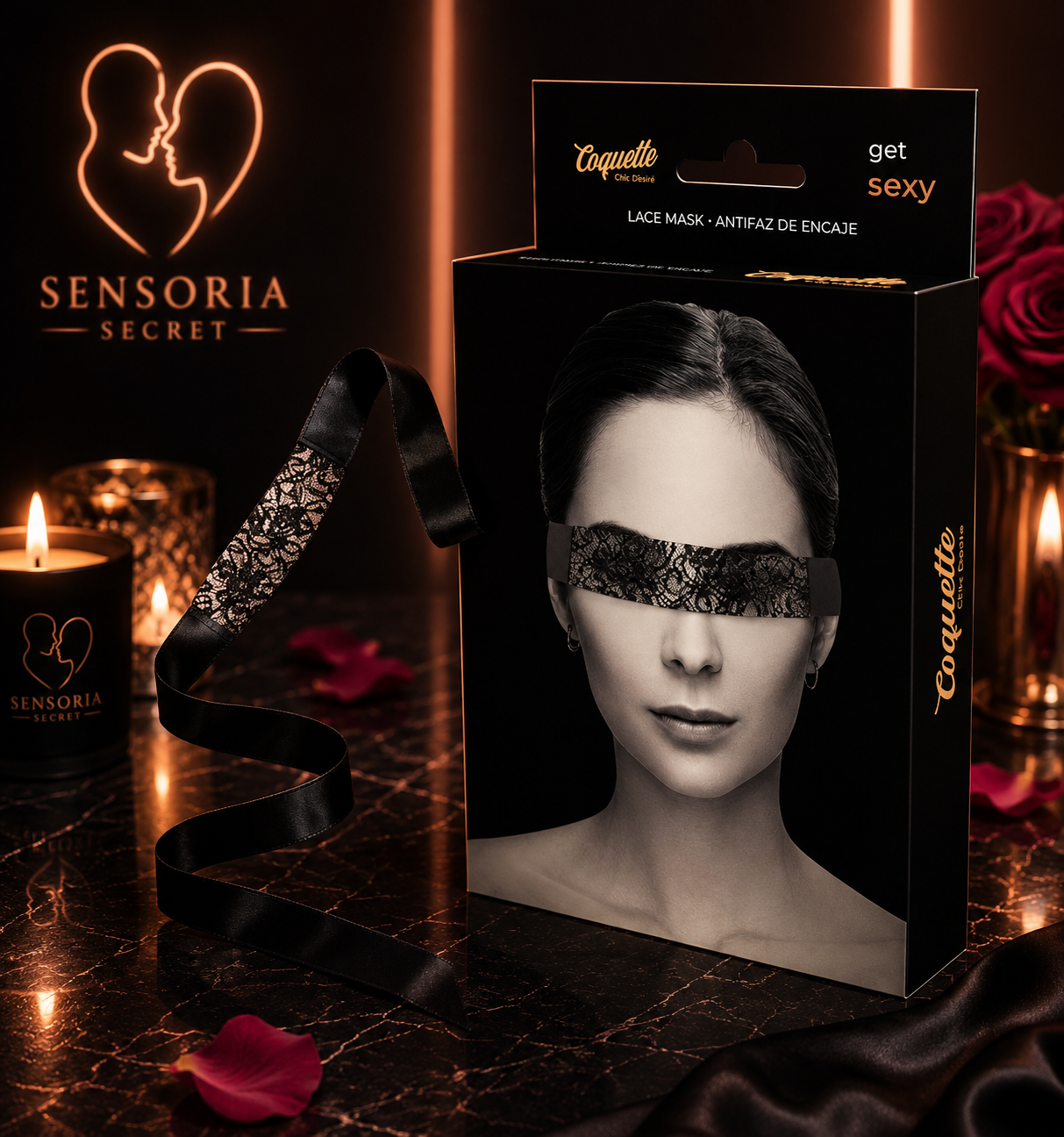 ✨Coquette Chic Desire – Masque en Dentelle Noire avec Ruban