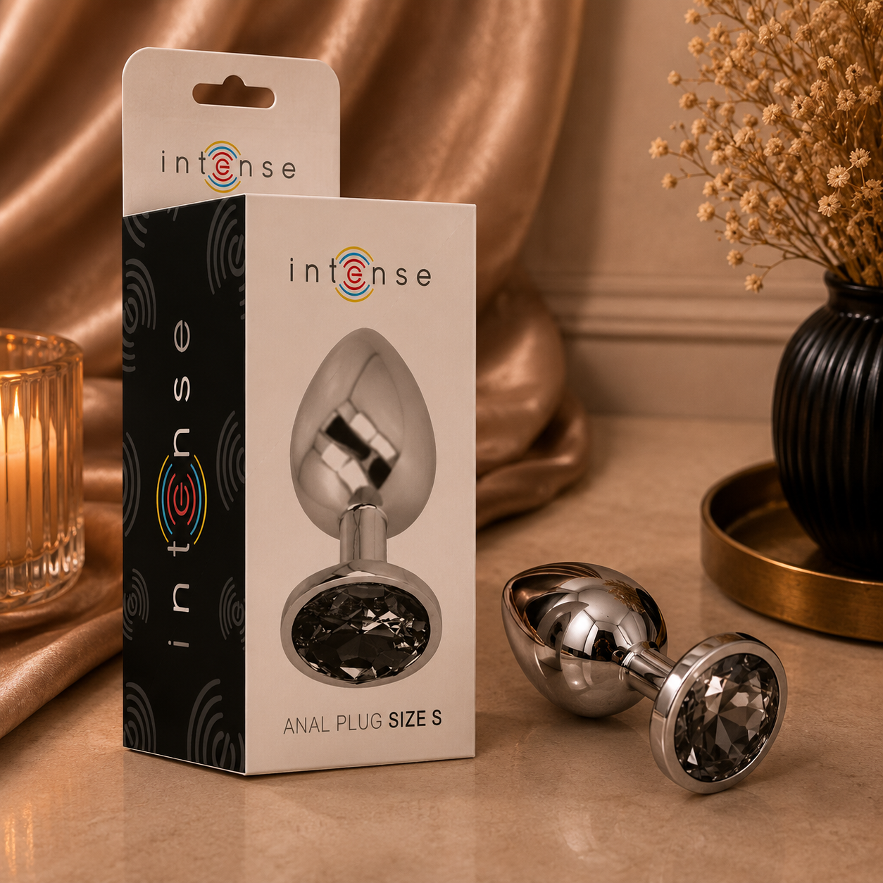 ✨Intense – Plug Anal en Métal Aluminium avec Cristal Noir – Taille S