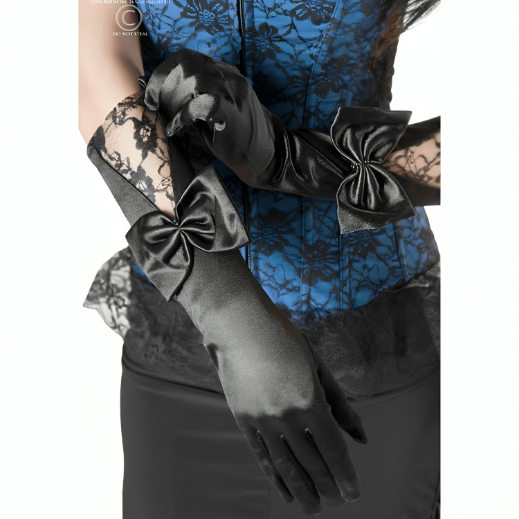✨Chilirose CR 3252 – Gants Satin Noir avec Dentelle